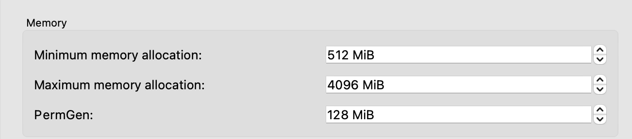 Memory section of java tab under PolyMC settings